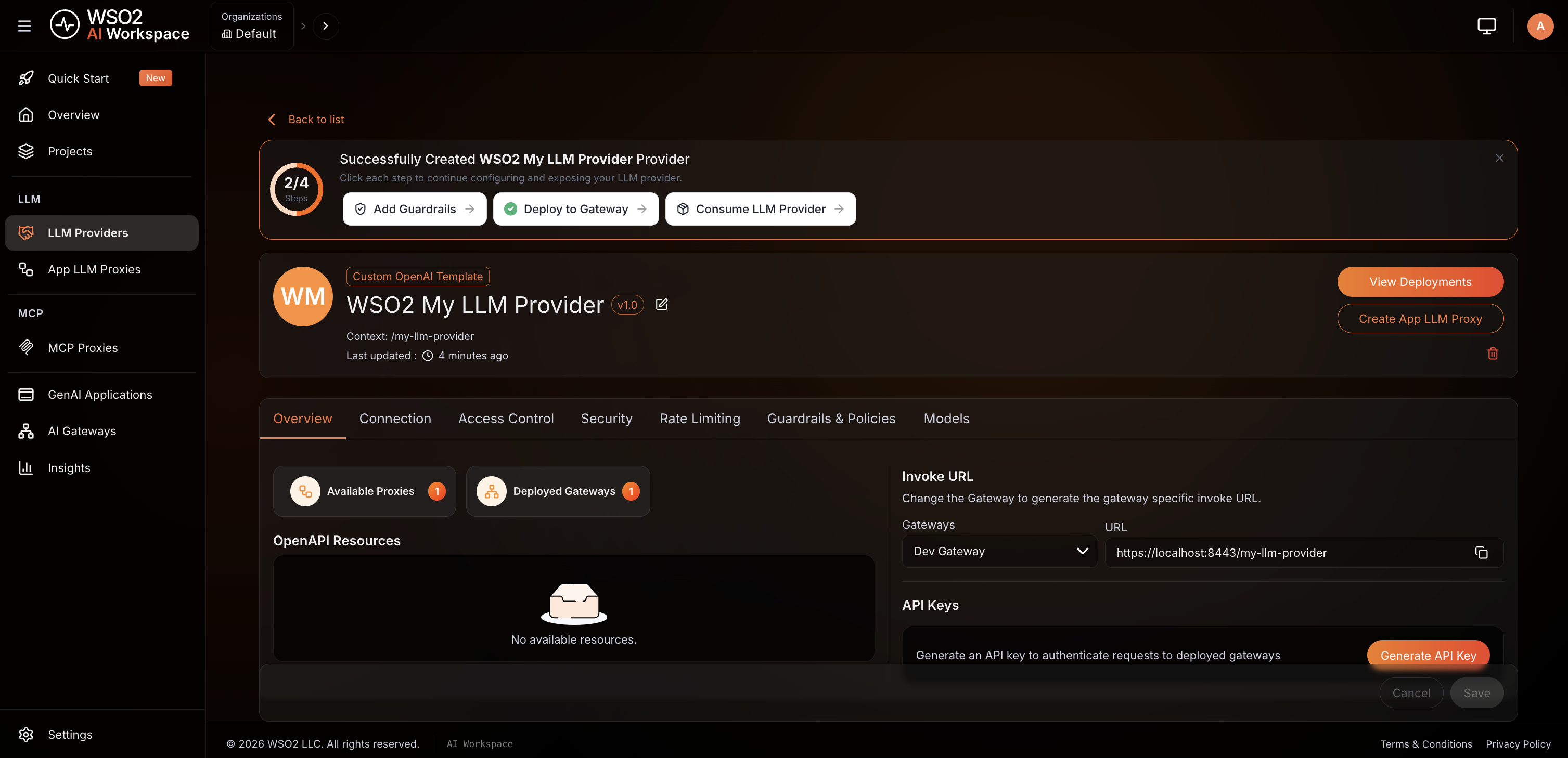 LLM provider synced from the gateway to AI Workspace