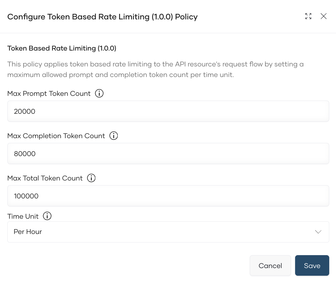 Configure token based rate limiting policy