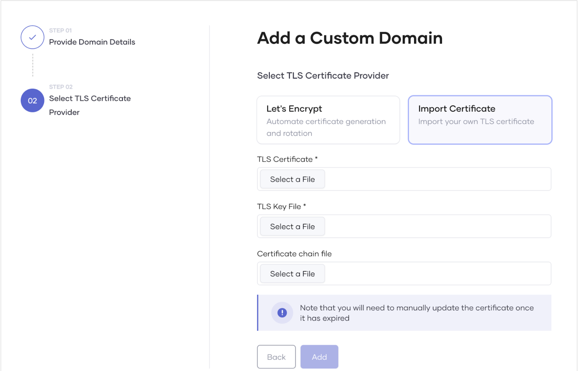 Upload certificate chain