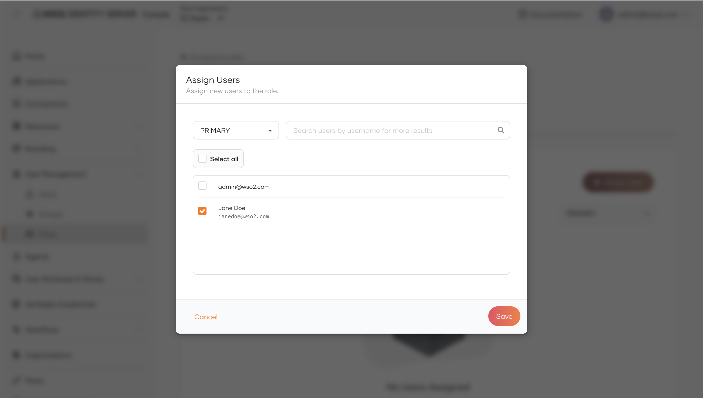 Select user and save role assignment