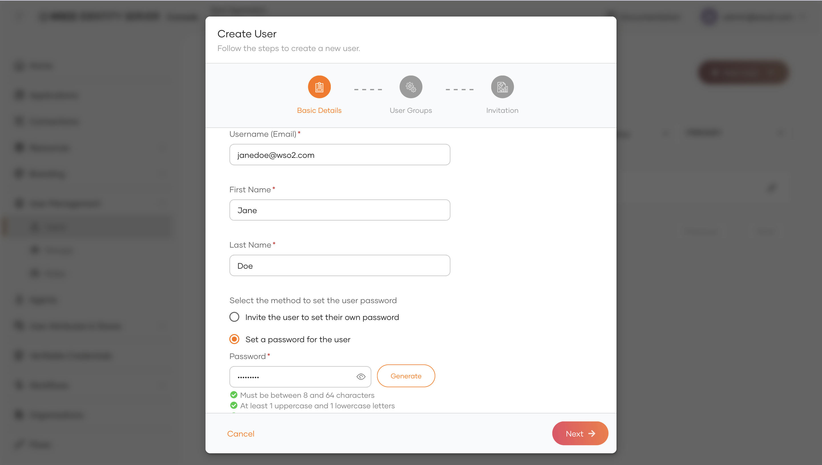 Fill in basic user details and password