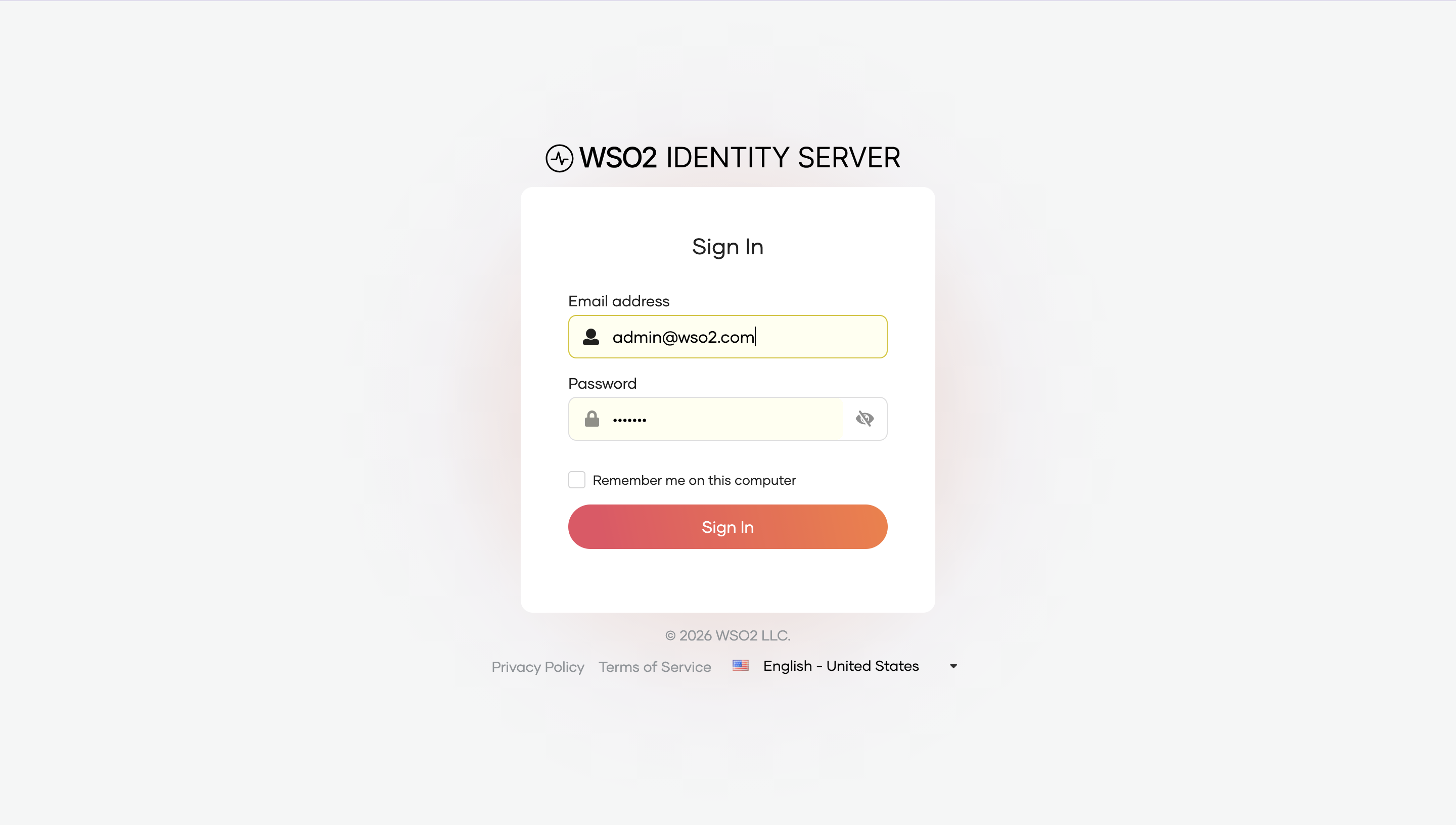Sign in to WSO2 Identity Server Console