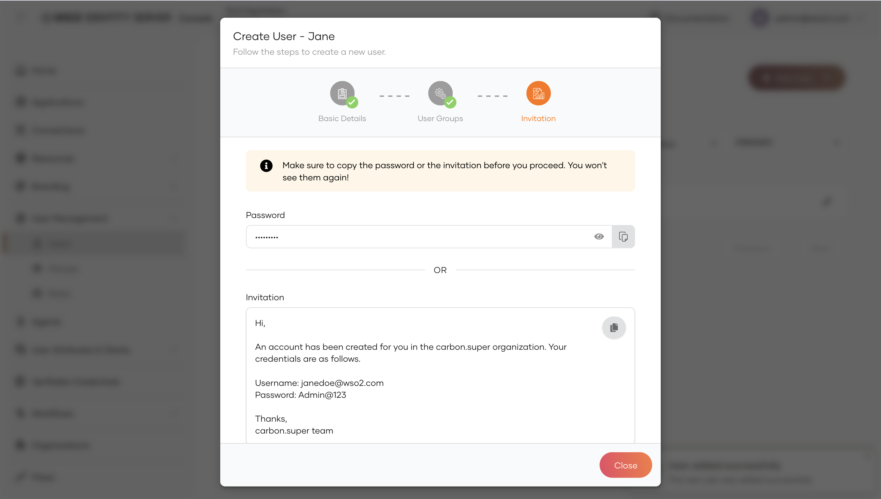 Complete user creation